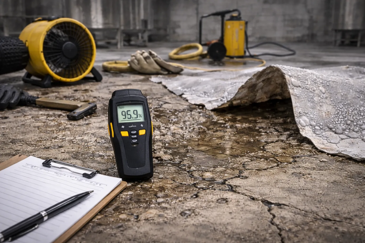 Substrate moisture and polymer floor delamination