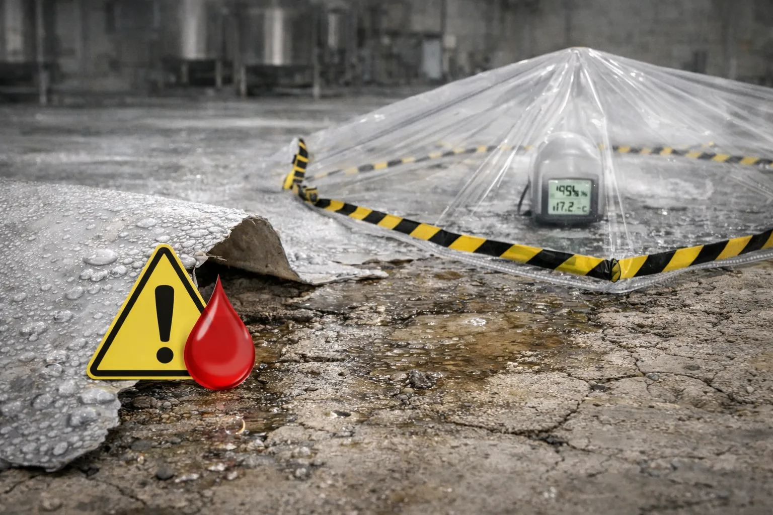 Example of moisture-related defects in a polymer floor