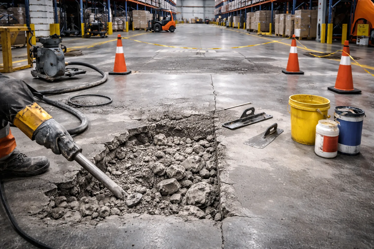 Floor in forklift drive lanes and maneuvering area